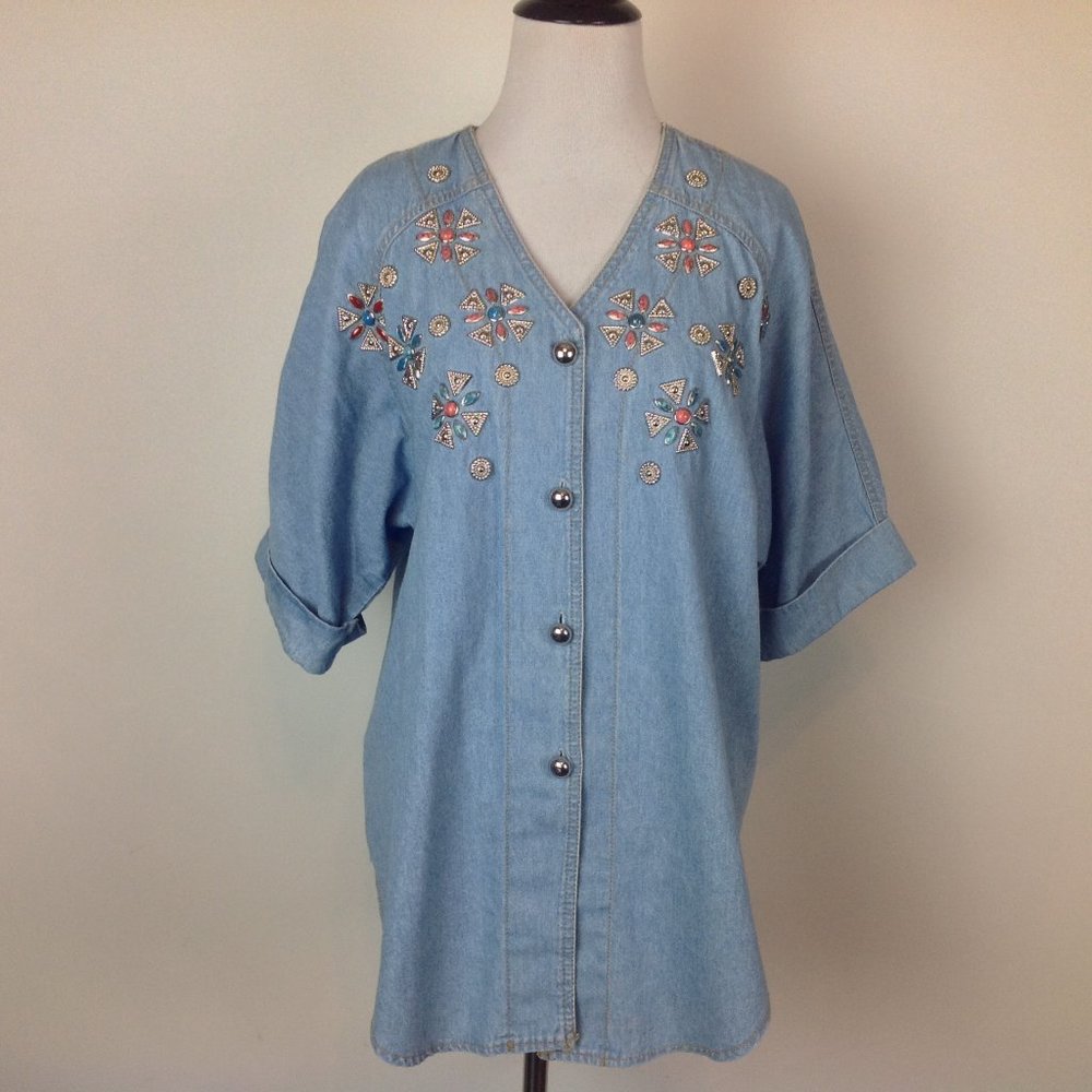 Vintage Bingo!Bingo! Denim Embellished Top 14p